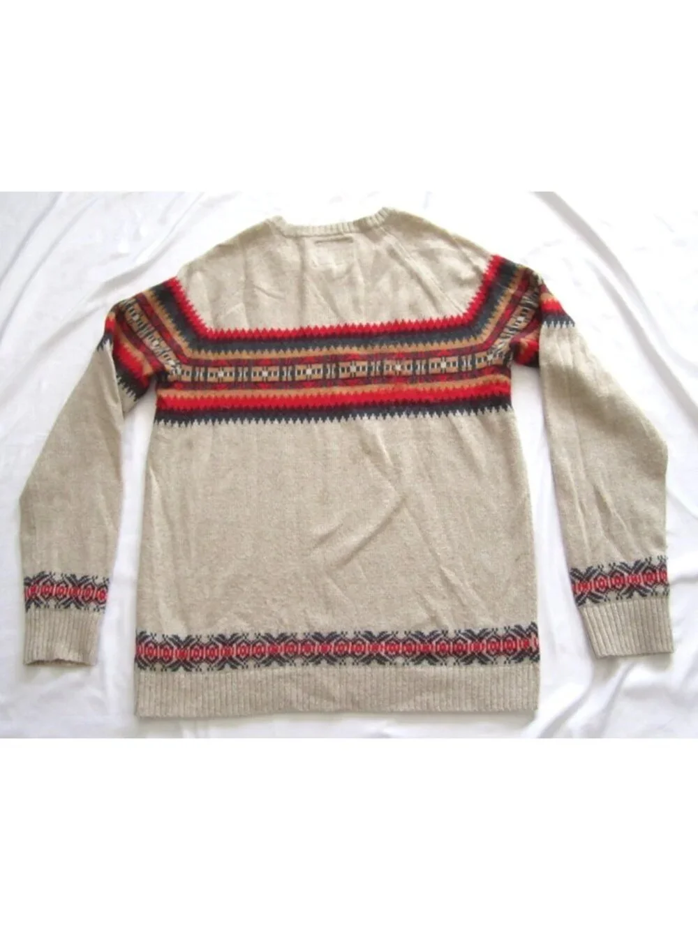 O'Hanlon Mills Fair Isle Sweater Men Sz L Lambswool Geometric Knit Cottage MS60